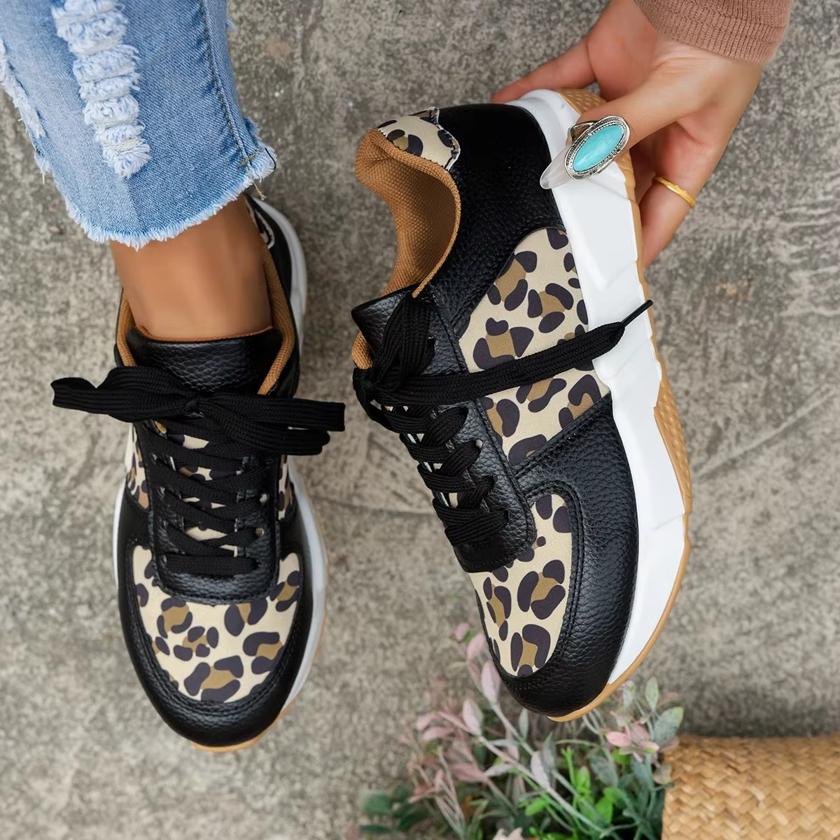 Safari – Sneakers comode - Nero leopardato - 37