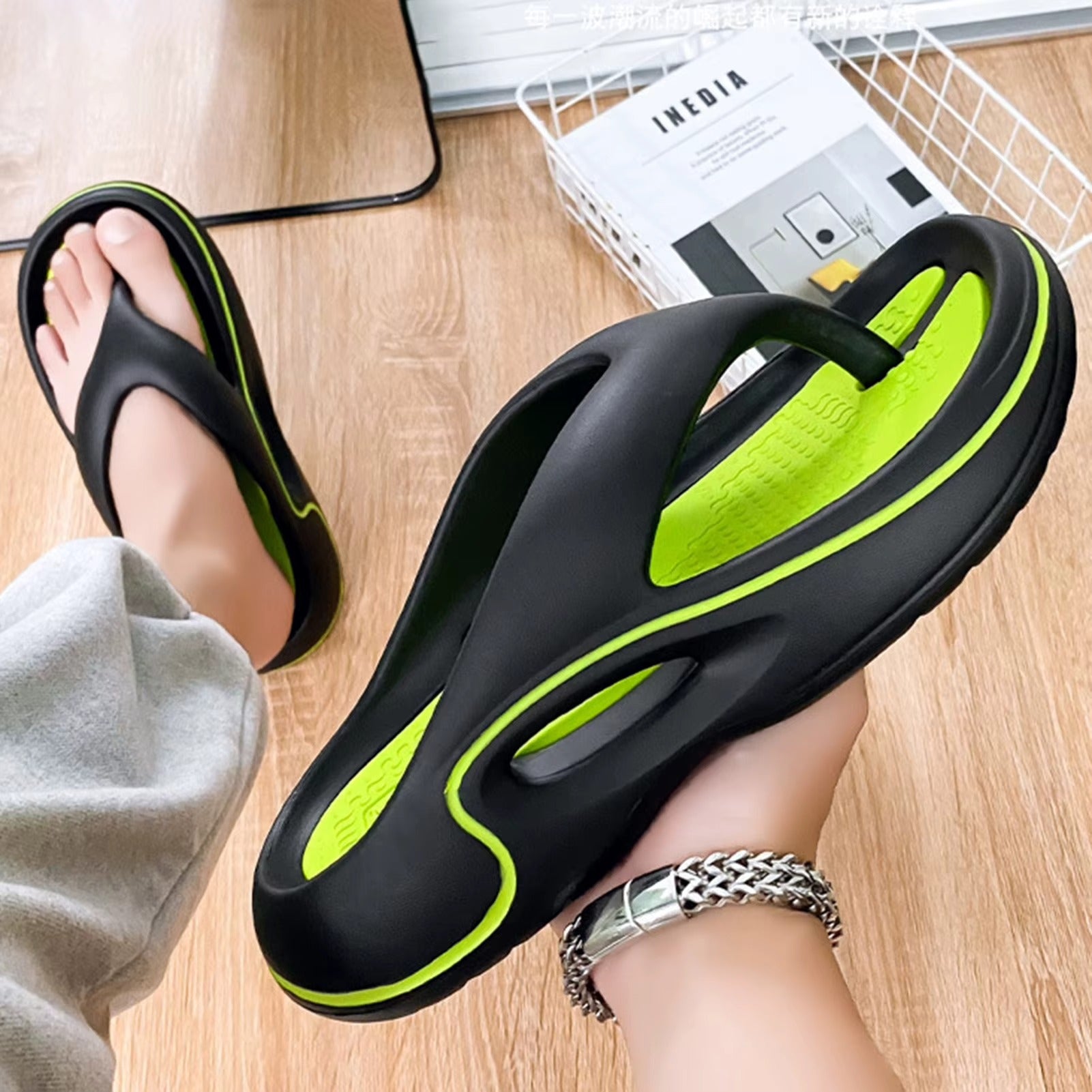 Vitale – Infradito comode - Nero/Verde - 36
